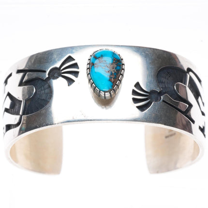 6.8" Lawrence Saufkie Hopi overlay Bisbee spiderweb turquoise cuff bracelet