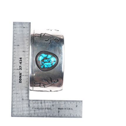 6.6" Victor Coochwytewa Hopi overlay Bisbee spiderweb turquoise cuff bracelet