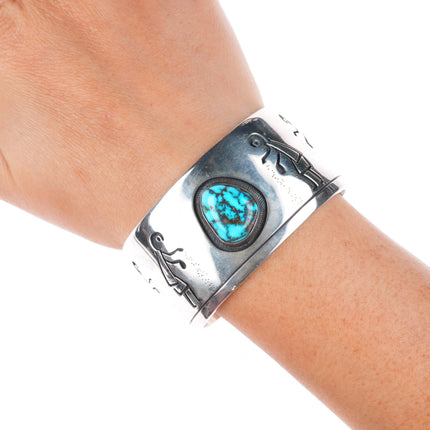 6.6" Victor Coochwytewa Hopi overlay Bisbee spiderweb turquoise cuff bracelet