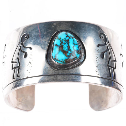 6.6" Victor Coochwytewa Hopi overlay Bisbee spiderweb turquoise cuff bracelet