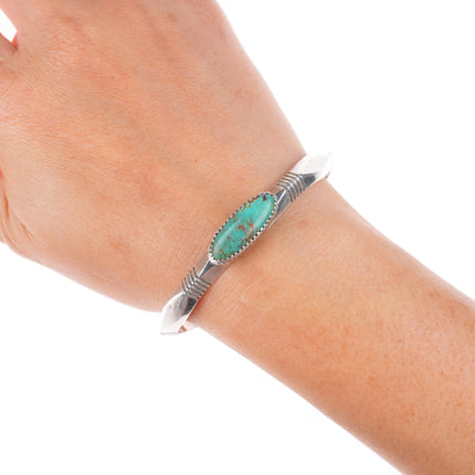 6.4" Will Denetdale Navajo sterling silver turquoise carinated cuff bracelet