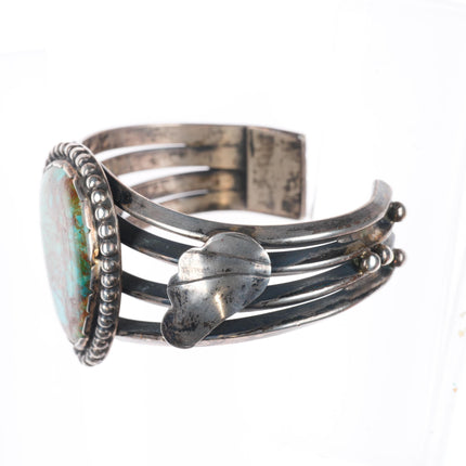 6.1" vintage Navajo sterling silver Ceremonial Kingman turquoise cuff bracelet