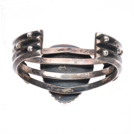 6.1" vintage Navajo sterling silver Ceremonial Kingman turquoise cuff bracelet