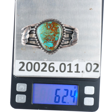 6.1" vintage Navajo sterling silver Ceremonial Kingman turquoise cuff bracelet