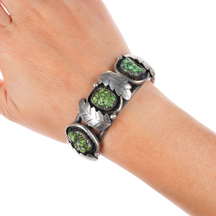 6.4" vintage Carico Lake turquoise Navajo sterling silver 3 stone cuff bracelet