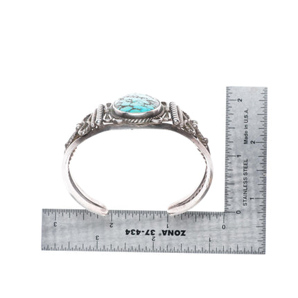 6.4" c1940-50's Navajo sterling silver cuff bracelet nice spiderweb turquoise