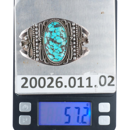 6.4" c1940-50's Navajo sterling silver cuff bracelet nice spiderweb turquoise