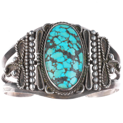 6.4" c1940-50's Navajo sterling silver cuff bracelet nice spiderweb turquoise