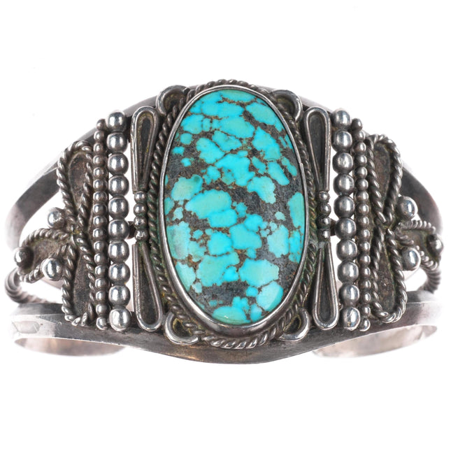 6.4" c1940-50's Navajo sterling silver cuff bracelet nice spiderweb turquoise