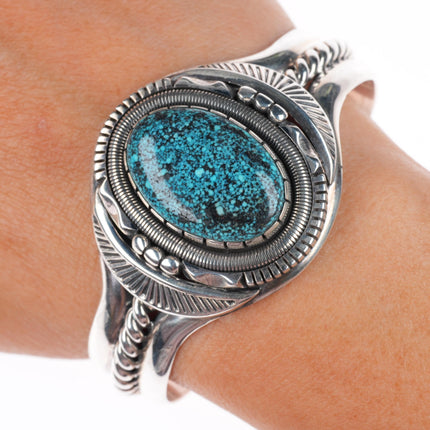 6.3" Wil Vandever Navajo sterling silver spiderweb turquoise cuff bracelet