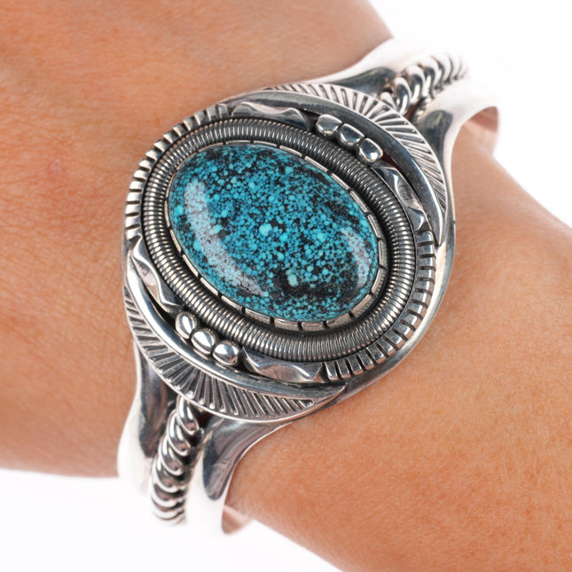6.3" Wil Vandever Navajo sterling silver spiderweb turquoise cuff bracelet