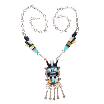19" Andrew Dewa Zuni sterling silver horned antelope Kachina necklace
