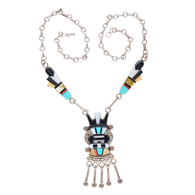 19" Andrew Dewa Zuni sterling silver horned antelope Kachina necklace