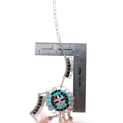 16" JD Massie Zuni sterling silver sunface inlay necklace turquoise/shell