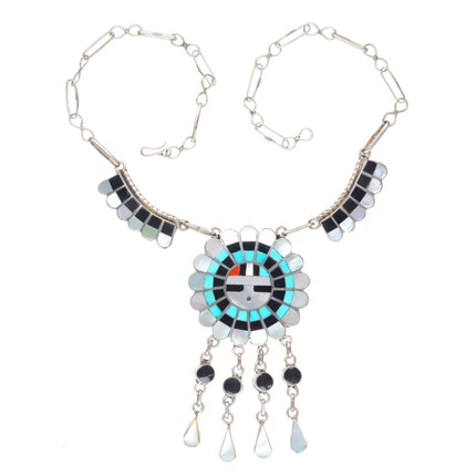 16" JD Massie Zuni sterling silver sunface inlay necklace turquoise/shell