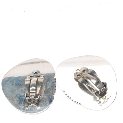 Esther Wood Navajo sterling silver Morenci turquoise necklace clip-on earrings