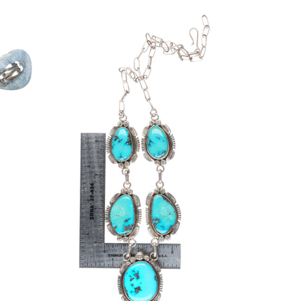 Esther Wood Navajo sterling silver Morenci turquoise necklace clip-on earrings