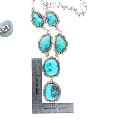 Esther Wood Navajo sterling silver Morenci turquoise necklace clip-on earrings