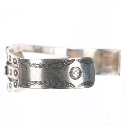 6.5" c1940 vintage Navajo sterling silver turquoise hand stamped cuff bracelet