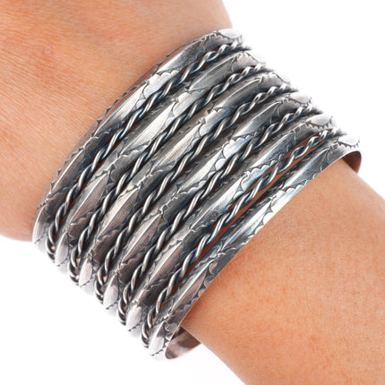 6.4" Vintage Navajo 4 stack carinated/twisted wire sterling silver cuff bracelet
