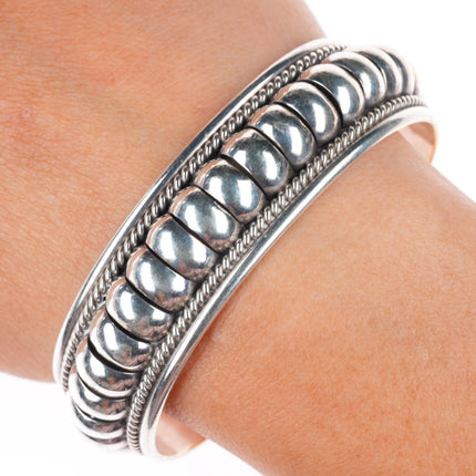 6.4" vintage Thomas Charlie Navajo sterling silver segmented cuff bracelet