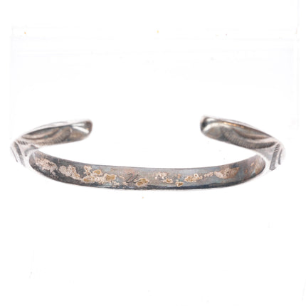 6.6" Antique Navajo carinated ingot silver carinated stamped cuff bracelet