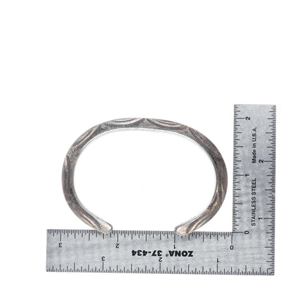6.6" Antique Navajo carinated ingot silver carinated stamped cuff bracelet