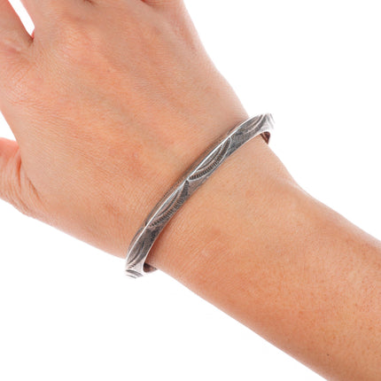 6.6" Antique Navajo carinated ingot silver carinated stamped cuff bracelet