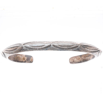 6.6" Antique Navajo carinated ingot silver carinated stamped cuff bracelet