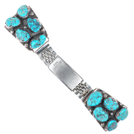 heavy vintage Navajo sterling silver turquoise nugget watch tips