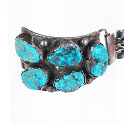 heavy vintage Navajo sterling silver turquoise nugget watch tips