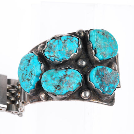 heavy vintage Navajo sterling silver turquoise nugget watch tips
