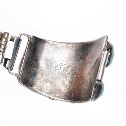 heavy vintage Navajo sterling silver turquoise nugget watch tips