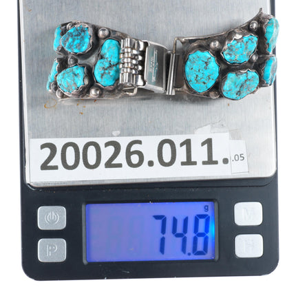 heavy vintage Navajo sterling silver turquoise nugget watch tips