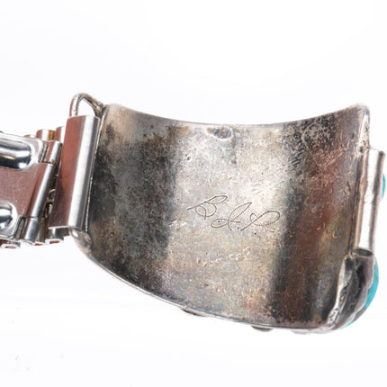 heavy vintage Navajo sterling silver turquoise nugget watch tips