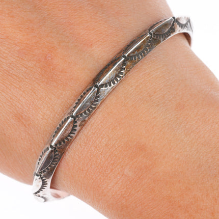 6.9" Roger Skeet Navajo sterling silver stamped carinated stacker cuff bracelet