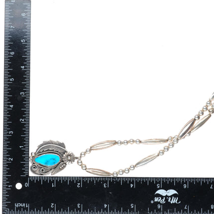 16.5" Vintage Navajo sterling silver turquoise pendant on beaded necklace
