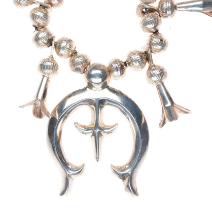 c1940's 22" Vintage Navajo sterling silver fluted bead squash blossom necklace