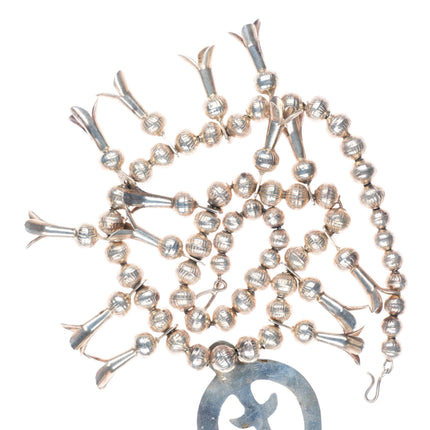 c1940's 22" Vintage Navajo sterling silver fluted bead squash blossom necklace