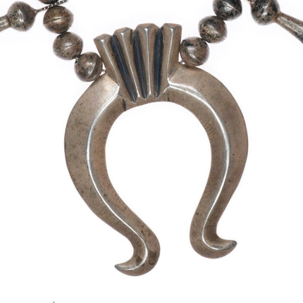 c1920's-30's vintage 26" Navajo ingot silver squash blossom beaded necklace