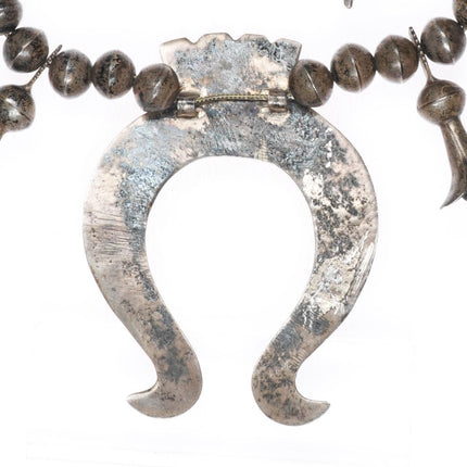 c1920's-30's vintage 26" Navajo ingot silver squash blossom beaded necklace