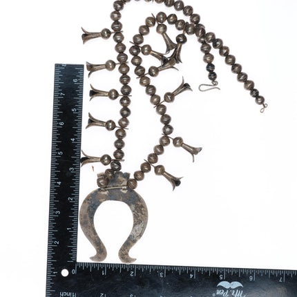 c1920's-30's vintage 26" Navajo ingot silver squash blossom beaded necklace