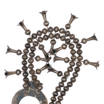 c1920's-30's vintage 26" Navajo ingot silver squash blossom beaded necklace