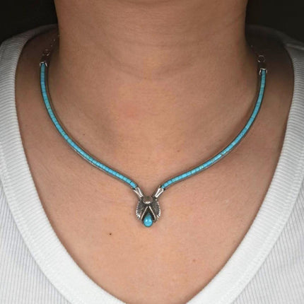 Royce Eagle Boy Kohlmeyer Jemez Pueblo sterling silver turquoise heishi necklace