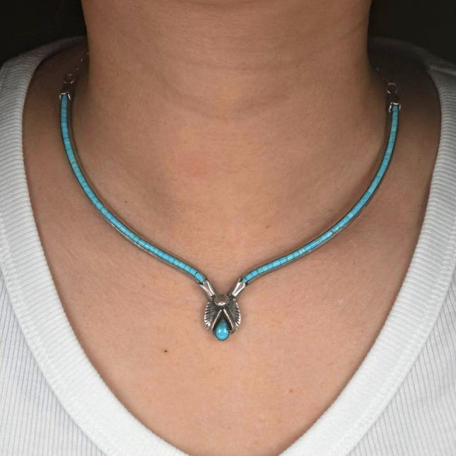 Royce Eagle Boy Kohlmeyer Jemez Pueblo sterling silver turquoise heishi necklace