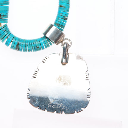 Esther Wood Navajo sterling silver pendant/Vintage Santo Domingo Heishi necklace