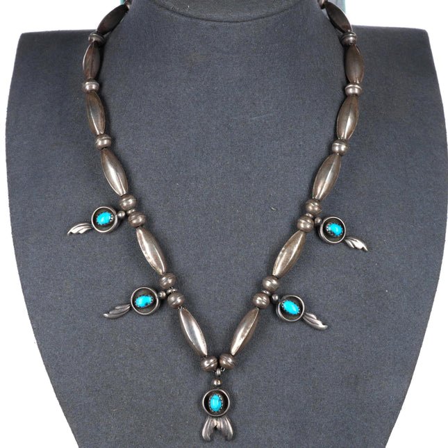 16.5" vintage A. Vandever Navajo sterling silver beaded necklace with turquoise