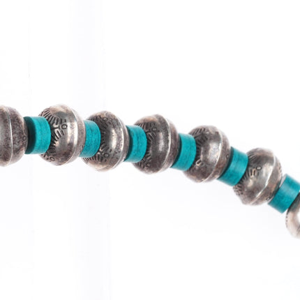 14.75" vintage Navajo pearl sterling silver turquoise beaded choker necklace