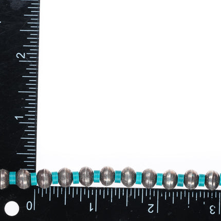 14.75" vintage Navajo pearl sterling silver turquoise beaded choker necklace