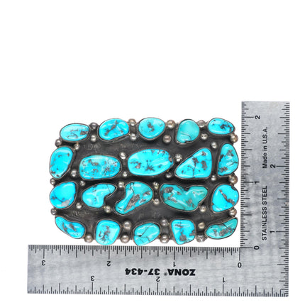 Vintage Navajo turquoise nugget cluster sterling silver buckle for 1.5" belt